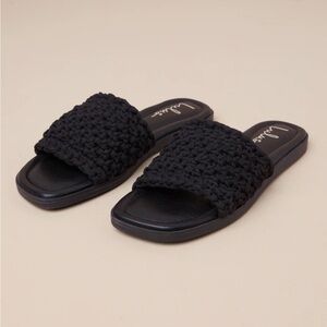 NEW Lulu’s Castalia Black Woven Square Toe Flat Sandal Slides